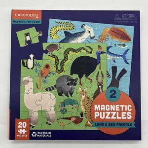 Mudpuppy Land & Sea Animals -Tri Fold Magnetic Puzzles-Two 20 Piece EUC